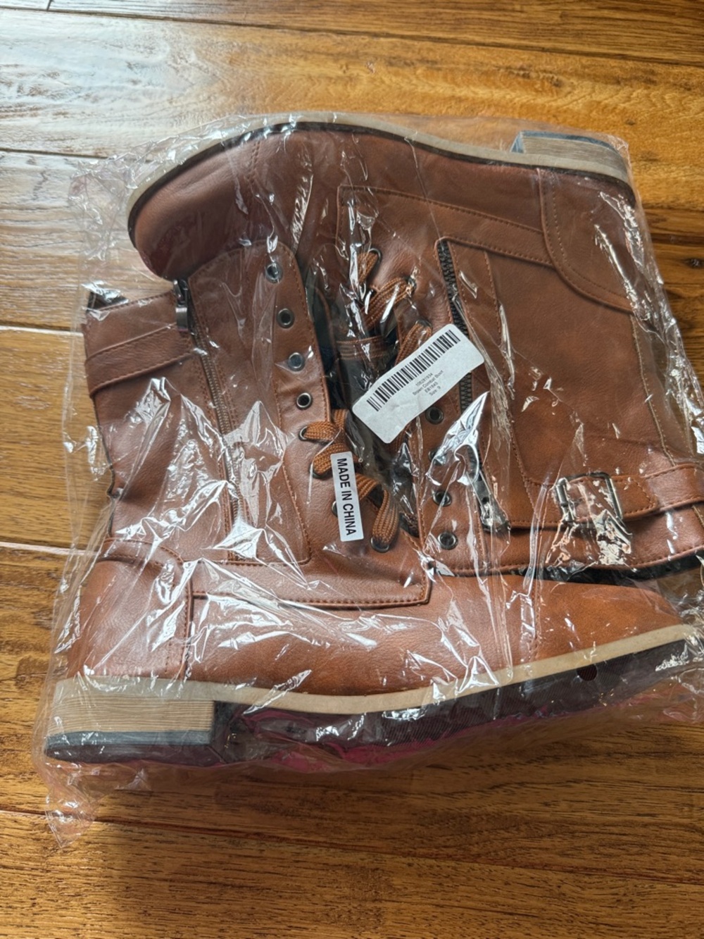 SHEIN Brown Combat Moto Boots
